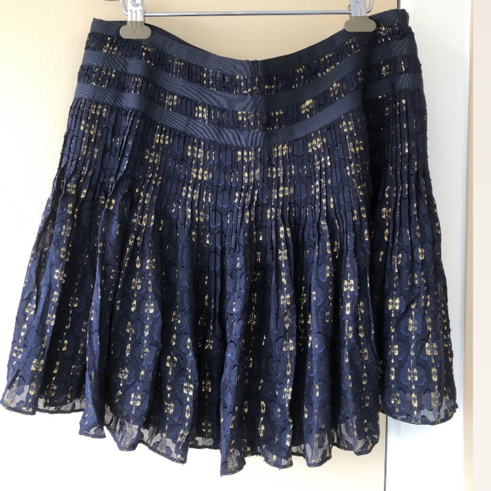 J.Crew Pleated Navy/Gold Skirt
